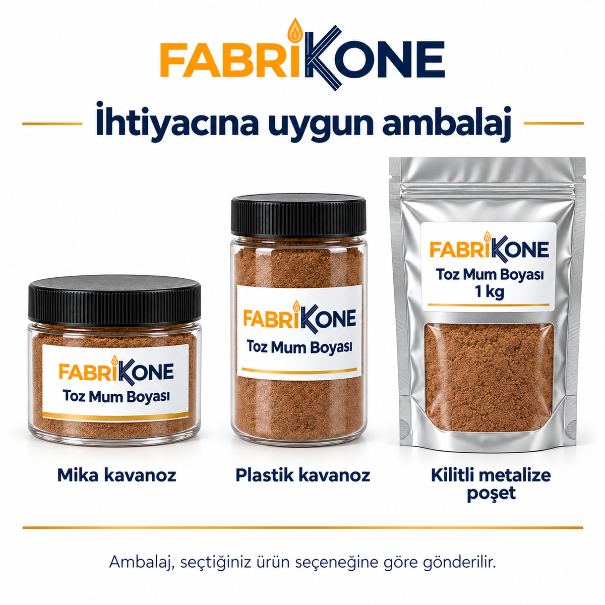 Toz boya için mika kavanoz, plastik kavanoz ve pencereli metalize poşet ambalajları