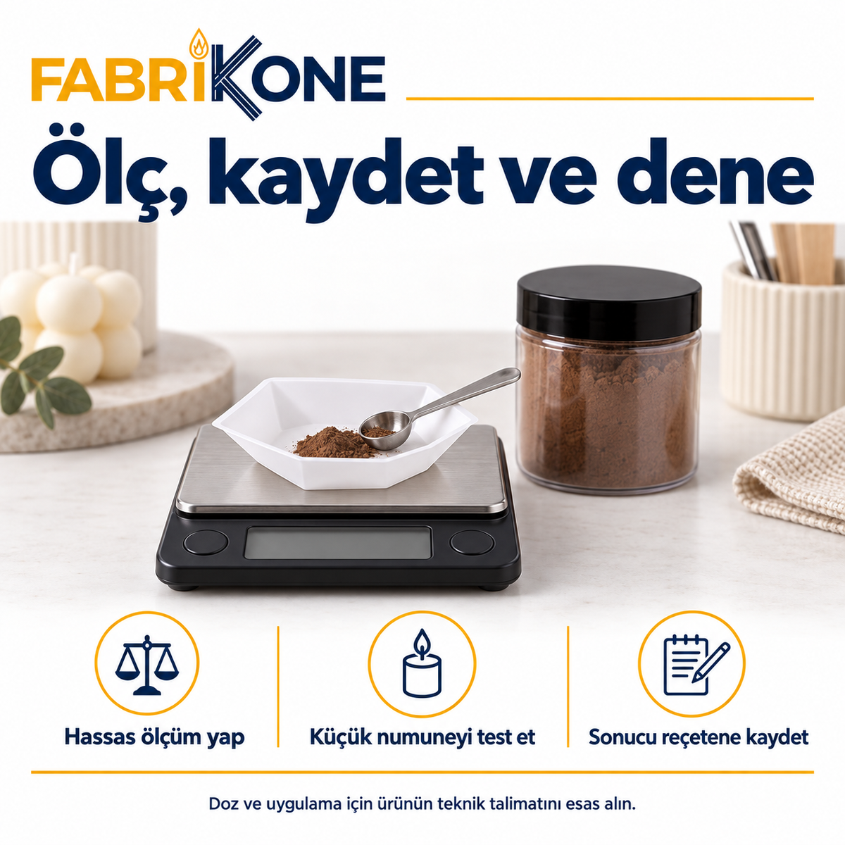 Toz mum boyasında hassas ölçüm ve küçük numune denemesi