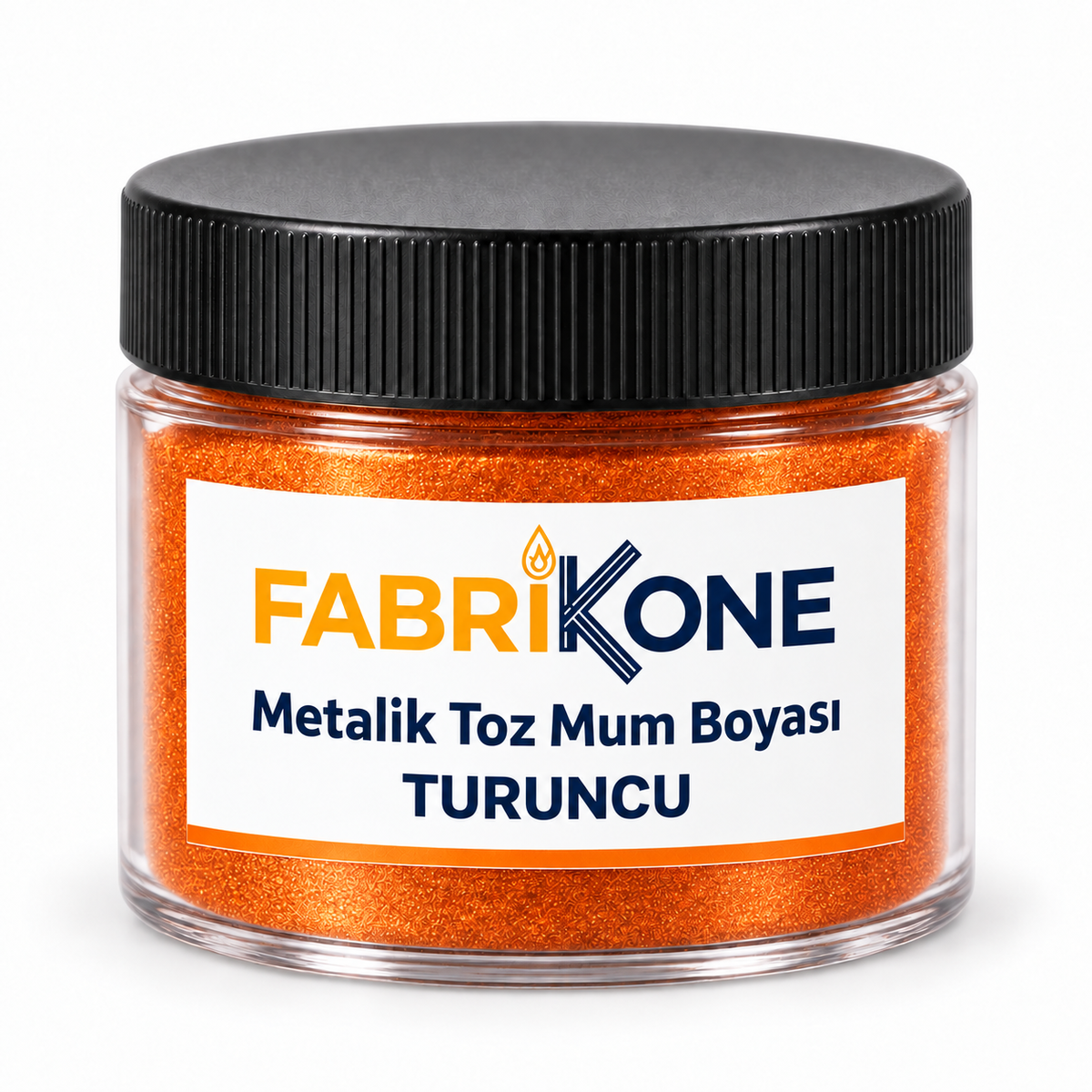 Turuncu Metalik Toz Mum Boyası — siyah kapaklı mika kavanoz