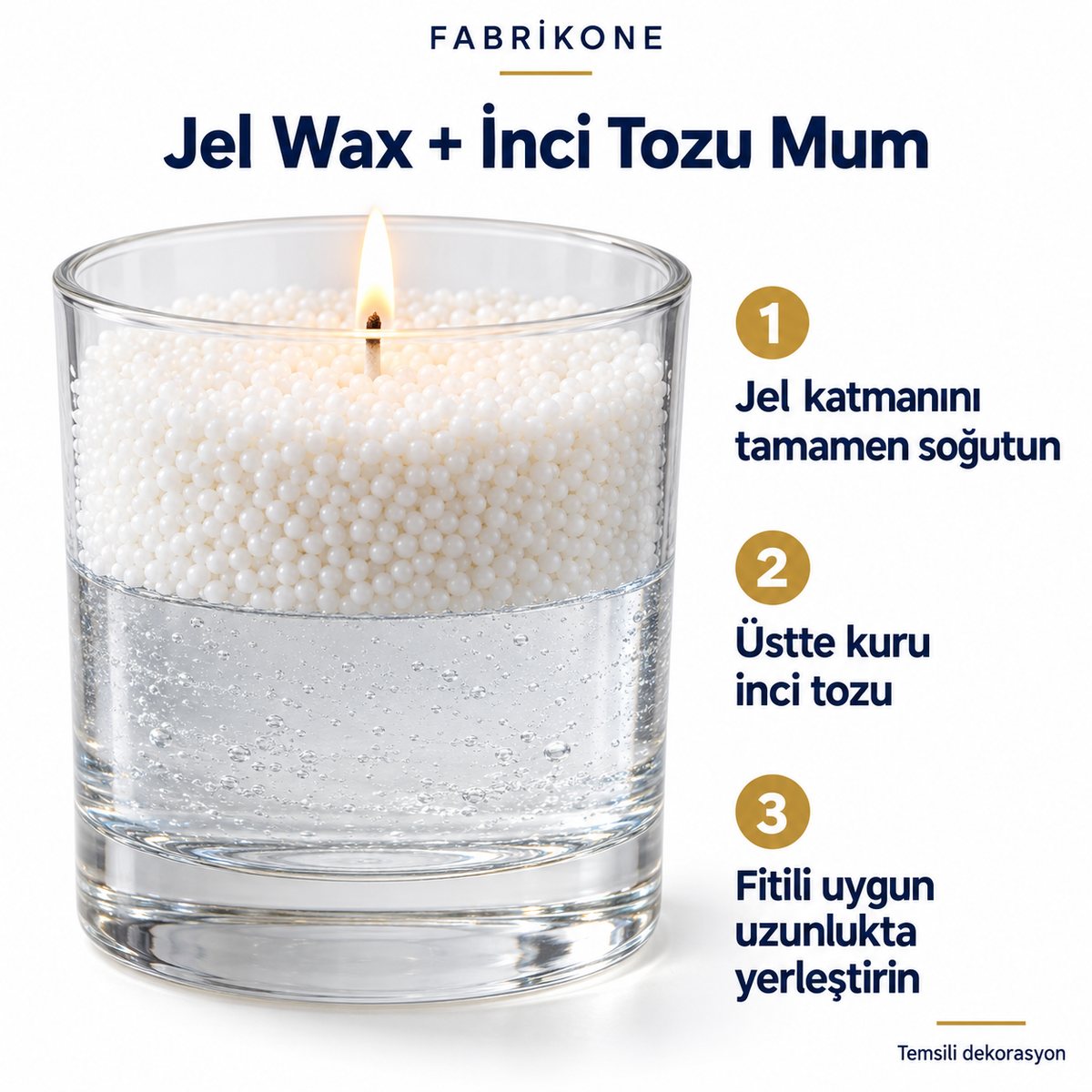 Jel wax alt katmanı tamamen soğuduktan sonra kuru inci tozu mum tanecikleri üstte; katmanlar karıştırılmaz Ürün ikincil görseli
