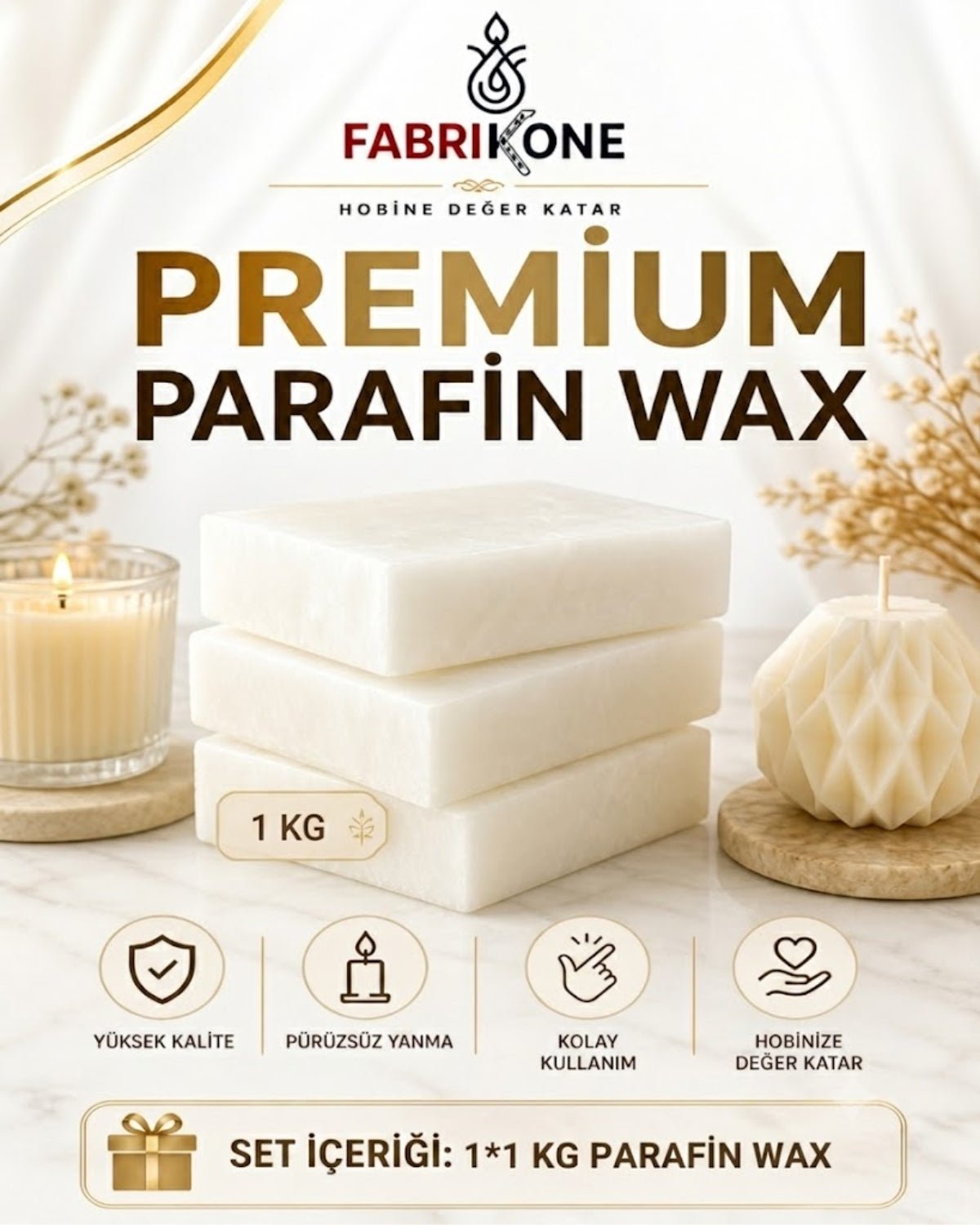 Premium Tam Rafine Parafin Wax Mum Hammaddesi 1 KG - Fabrikone