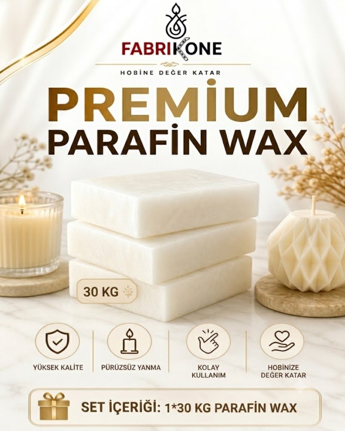Premium Tam Rafine Parafin Wax Mum Hammaddesi 30 KG - Fabrikone