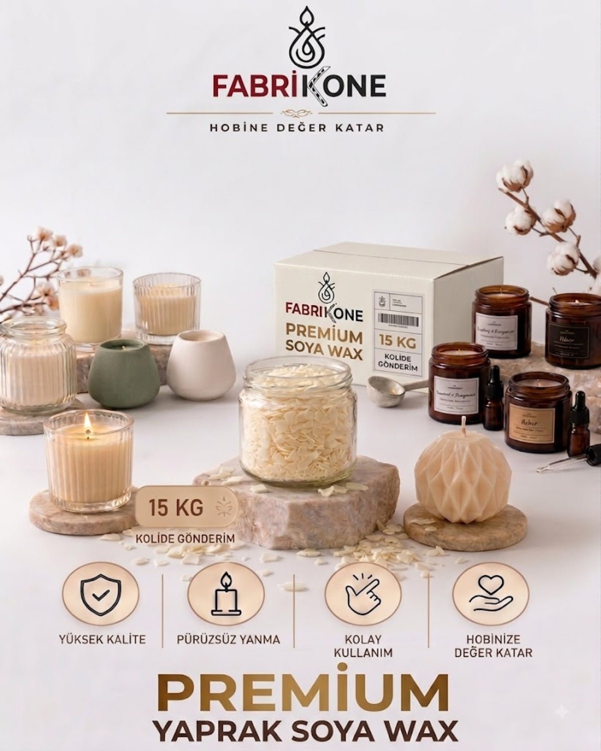 Premium Yaprak Soya Wax Mum Hammaddesi 15 KG - Fabrikone